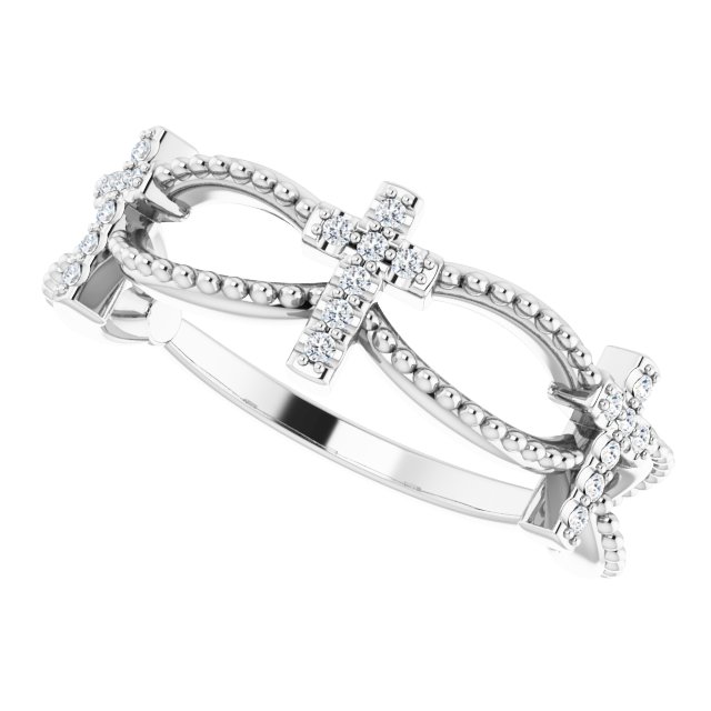 14K White .08 CTW Natural Diamond Stackable Cross Ring  